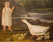 Niko Pirosmanashvili A girl and a goose with goslings oil on canvas